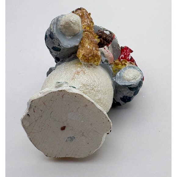 Vintage Snowman Christmas Ornament Holding Red Cardinal Bird Blue Hat & Scarf - Picture 4 of 7